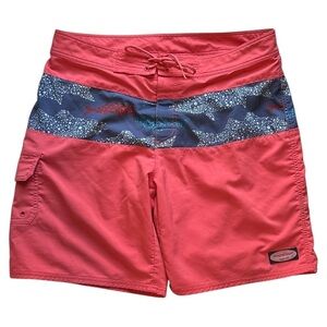 Vineyard Vines 8” Unlined Boardshorts Salmon Fish Print Men’s Size 34